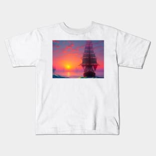 Sailing ship at sunset Kids T-Shirt